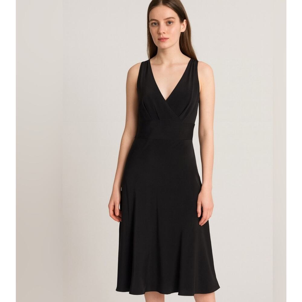 J. Crew Factory Black V-Neck Sleeveless Midi Dress